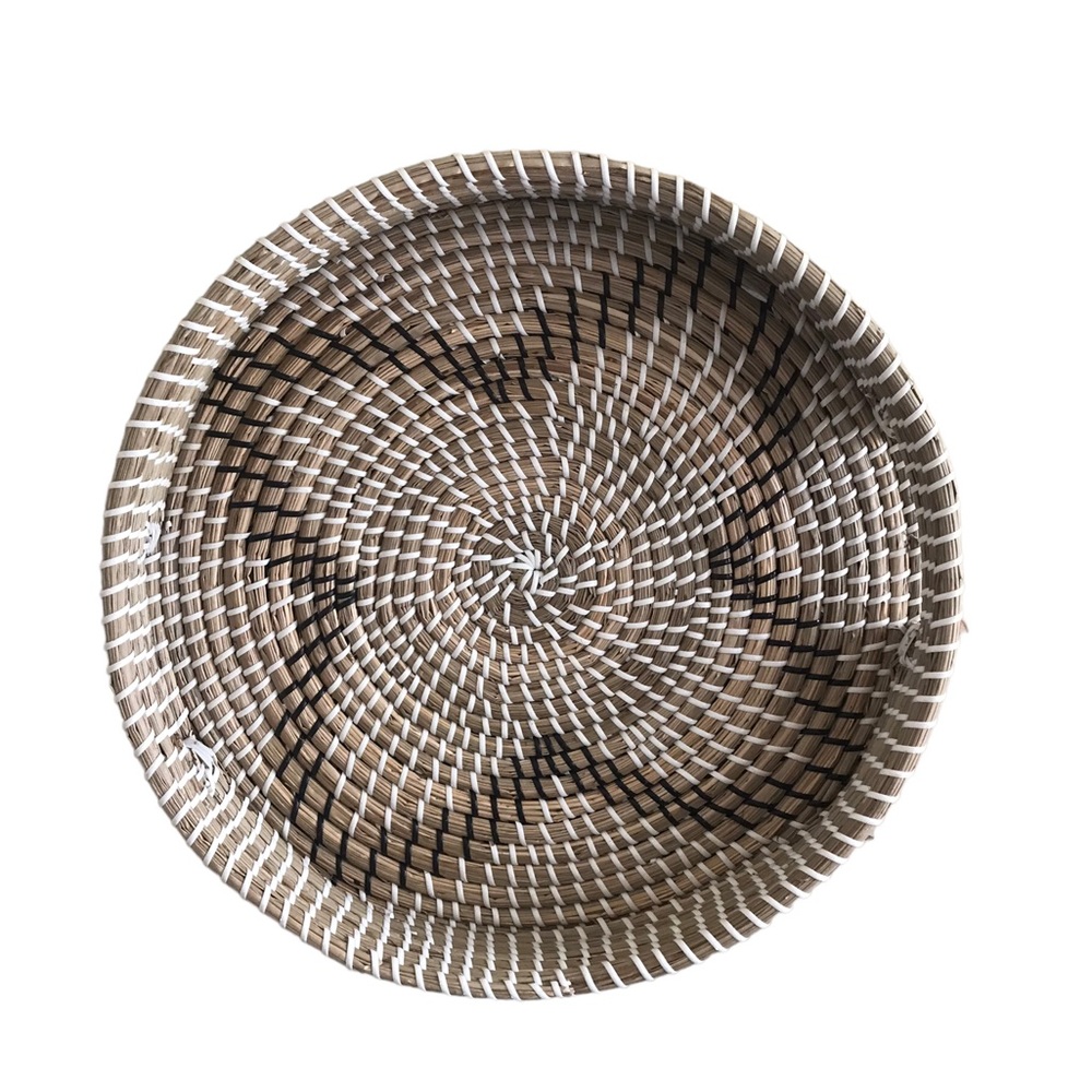 Hand Made | Boho Round Wall & Table Decor Basket Black & White Detail | 15”